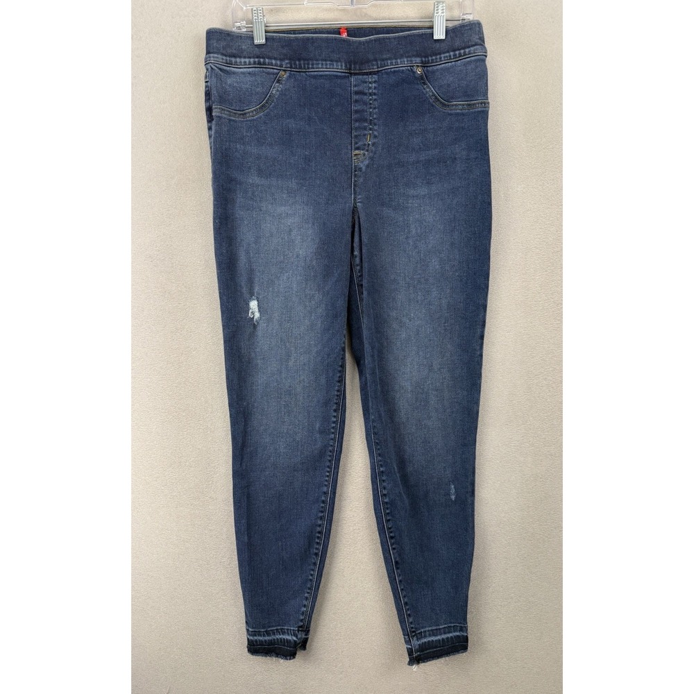 SPANX Women's XL Distressed Ankle Skinny Jeans Pull On Medium Wash Raw Hem